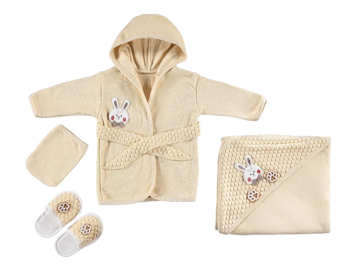 Organik Tavşan Bebek 4 Lü Bornoz Seti