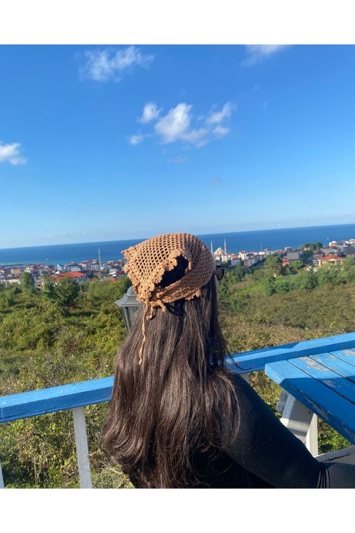 Örgü Bandana – Balık Ağı Desenli – Sütlü Kahve - Rahat Bohem Akse