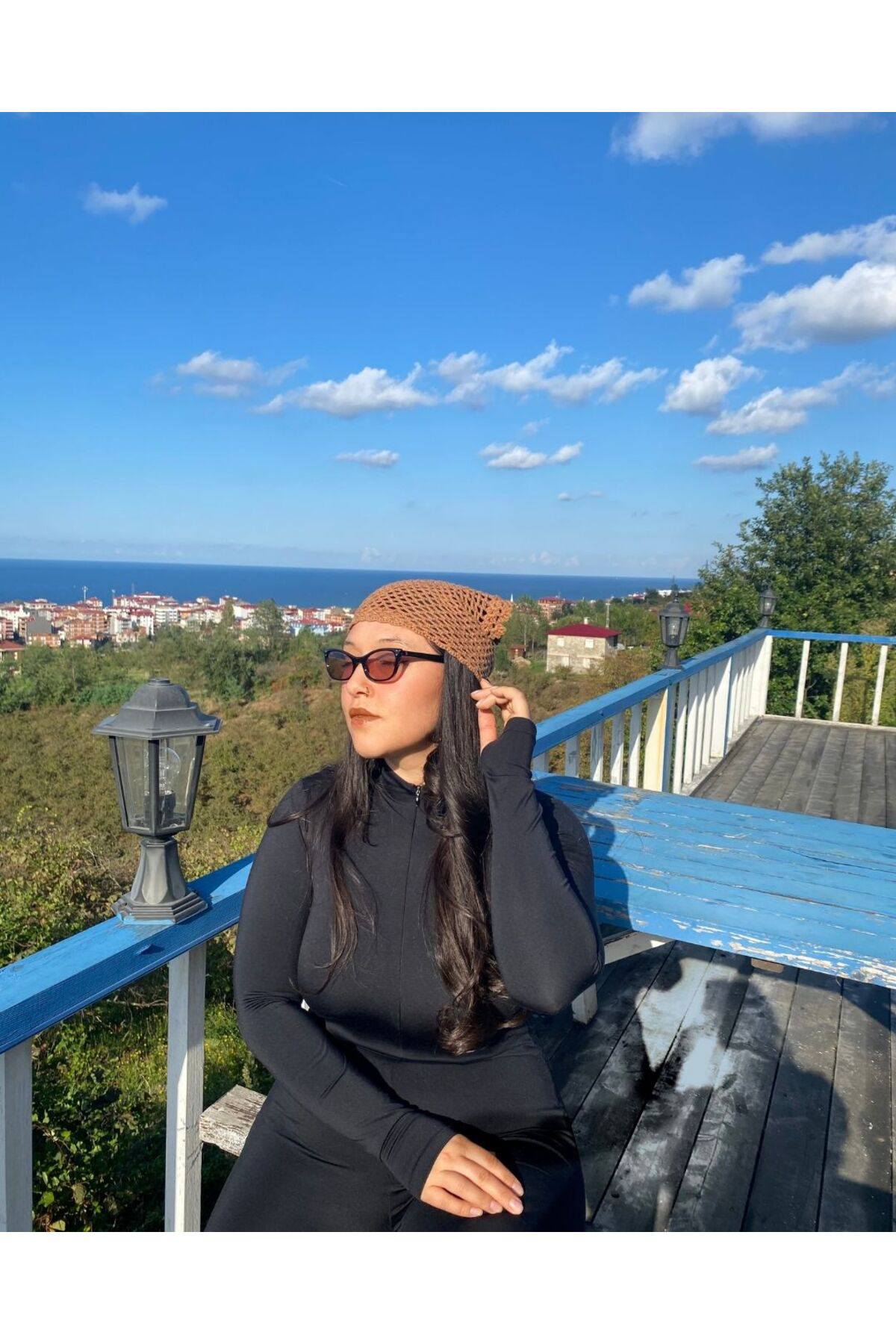 Örgü Bandana – Balık Ağı Desenli – Sütlü Kahve - Rahat Bohem Akse