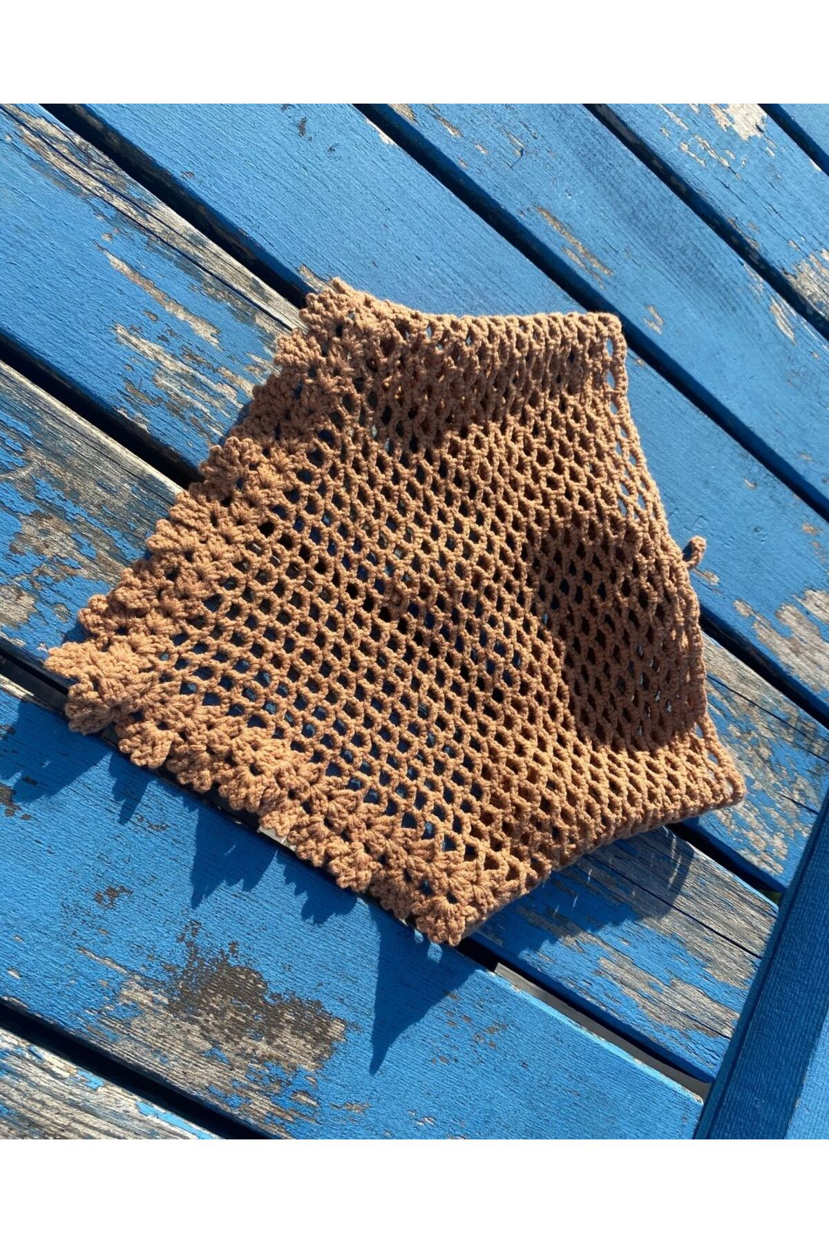 Örgü Bandana – Balık Ağı Desenli – Sütlü Kahve - Rahat Bohem Akse