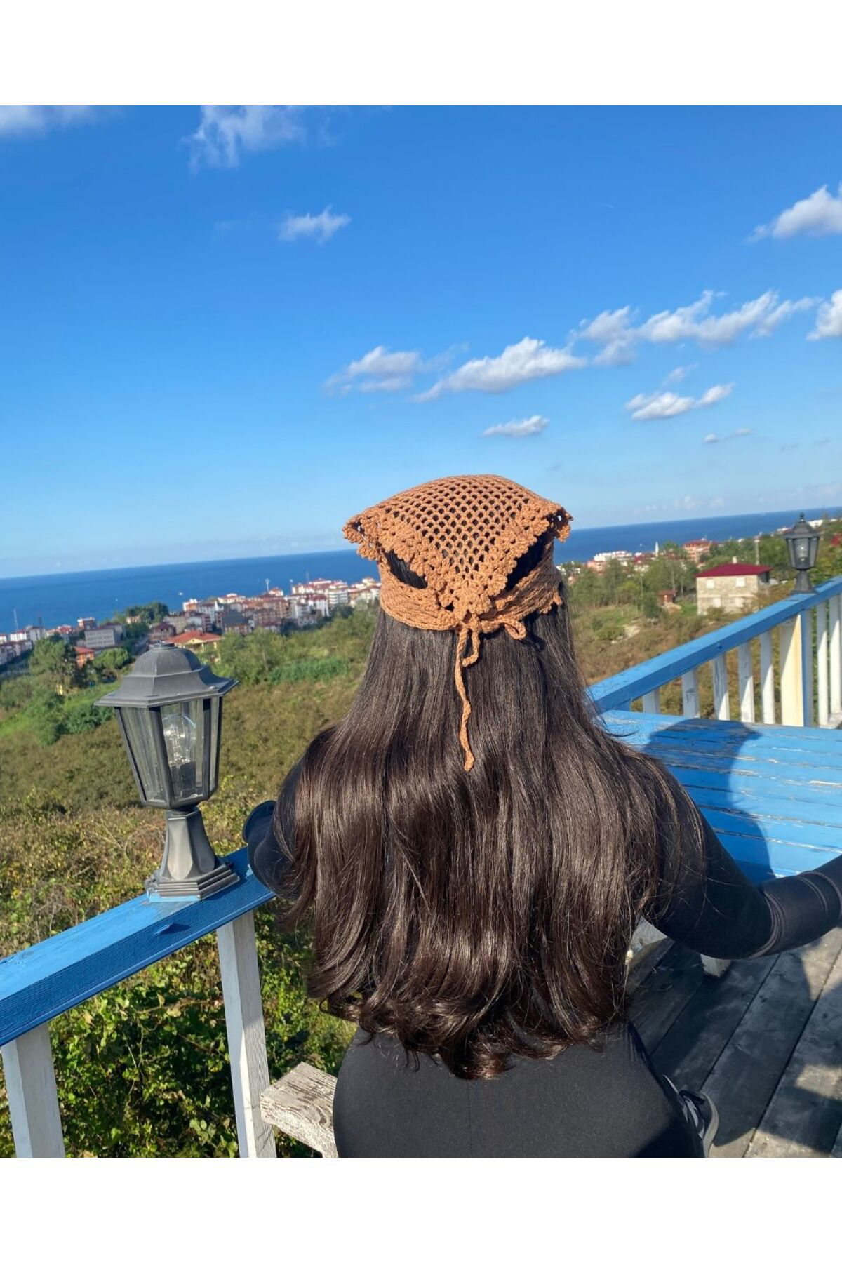 Örgü Bandana – Balık Ağı Desenli – Sütlü Kahve - Rahat Bohem Akse