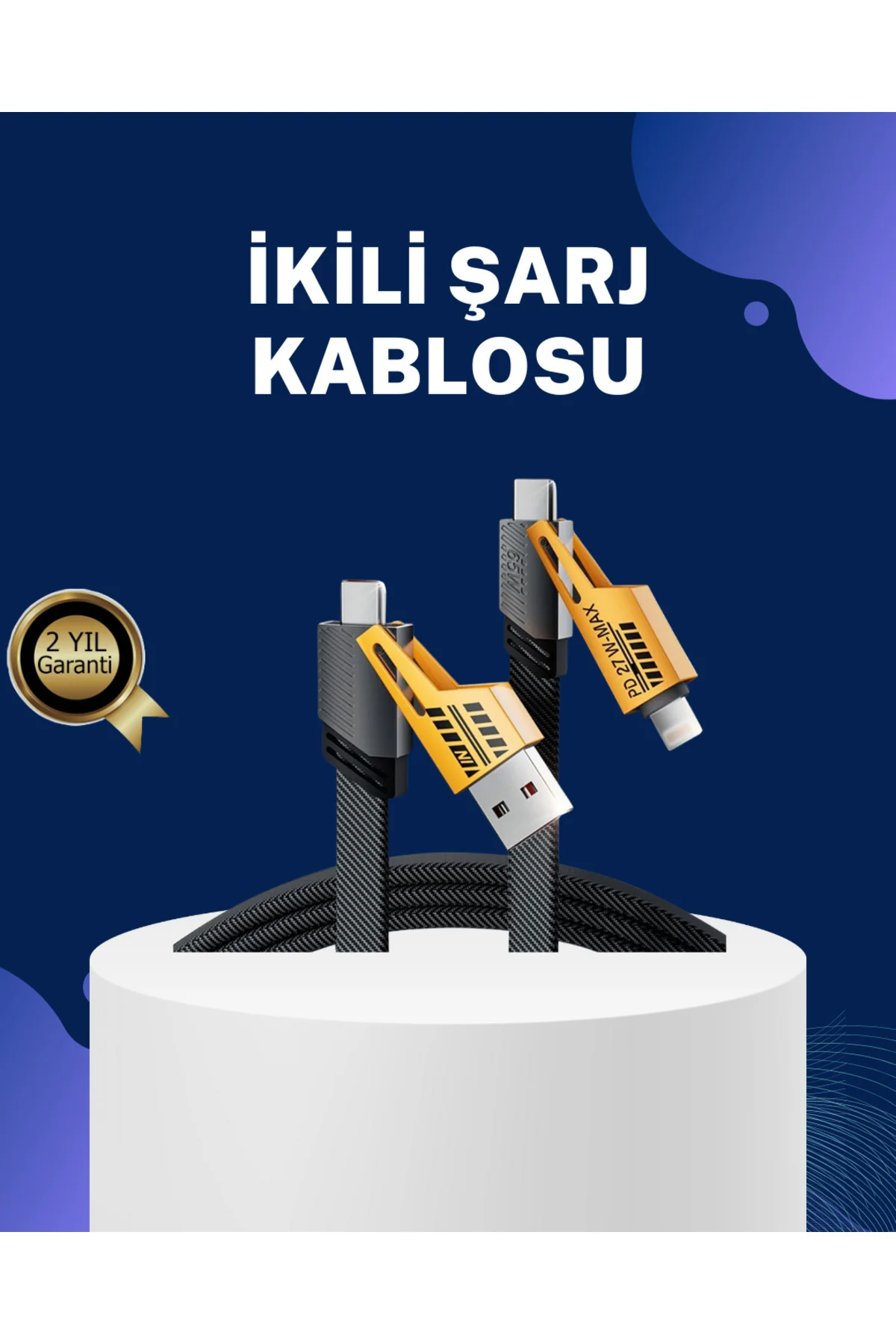 Örgülü Tasarım 4’ü 1 Arada USB-C Lightning Hızlı Şarj Kablosu