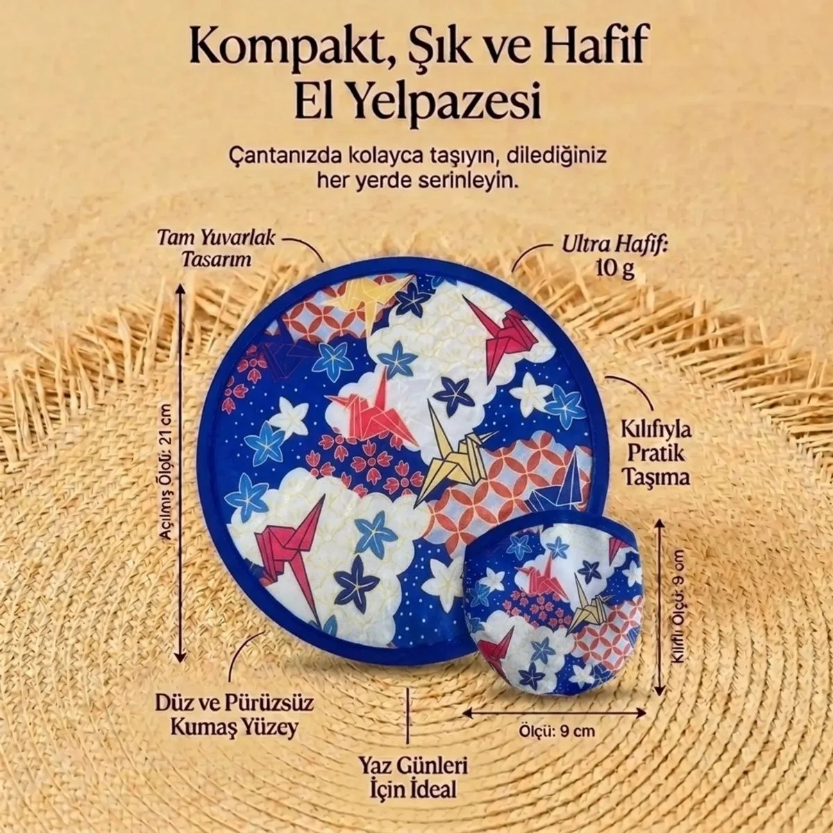Origami Turna Kuşu Desenli Katlanabilir Cep Yelpazesi - Japon Stili Kılıflı El Yelpazesi Bx40 Origami Turna Kuşu Desenli Katlanabilir Cep Yelpazesi - Japon Stili Kılıflı El Yelpazesi Bx40