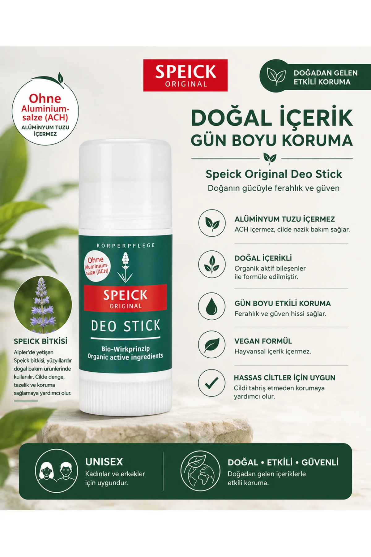 Original Deo Stick 40 ml – Bitkisinden Doğal İçerikli Stick Deodorant, Alüminyumsuz Koruma, Unisex