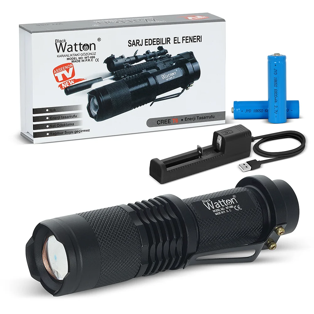 Orijinal 800 Lümen T6 Şarjlı LED El Feneri – Uzun Menzilli Profesyonel Model WT-086 Orijinal 800 Lümen T6 Şarjlı LED El Feneri – Uzun Menzilli Profesyonel Model WT-086