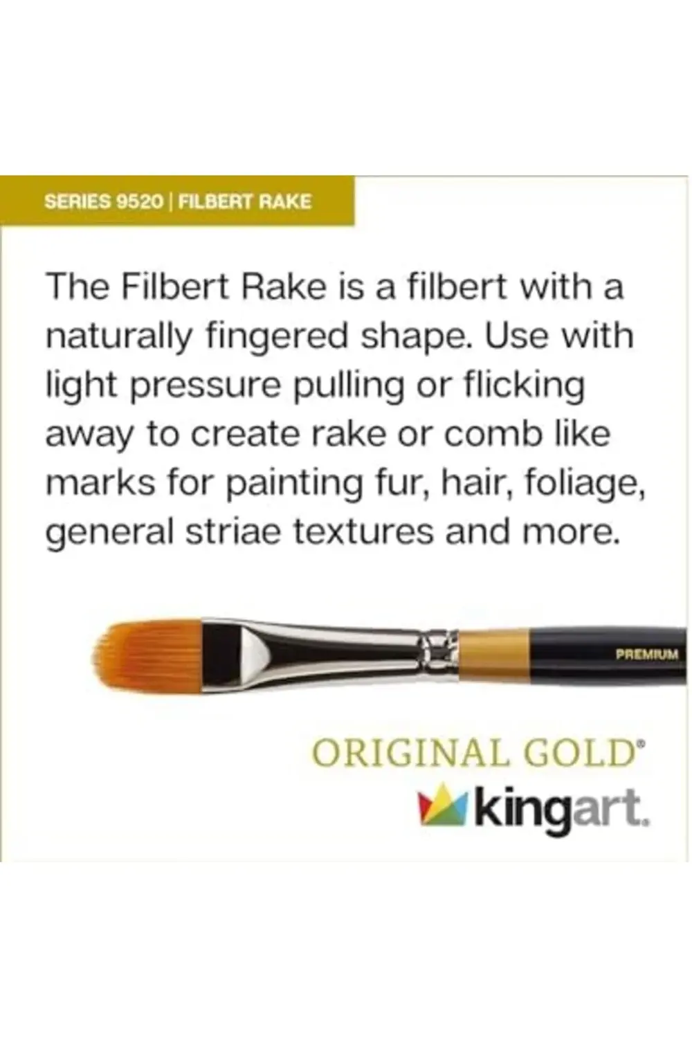 Orijinal 9520 Serisi, Altın Taklon Filbert Tırmık/Tarak 3 Parça S