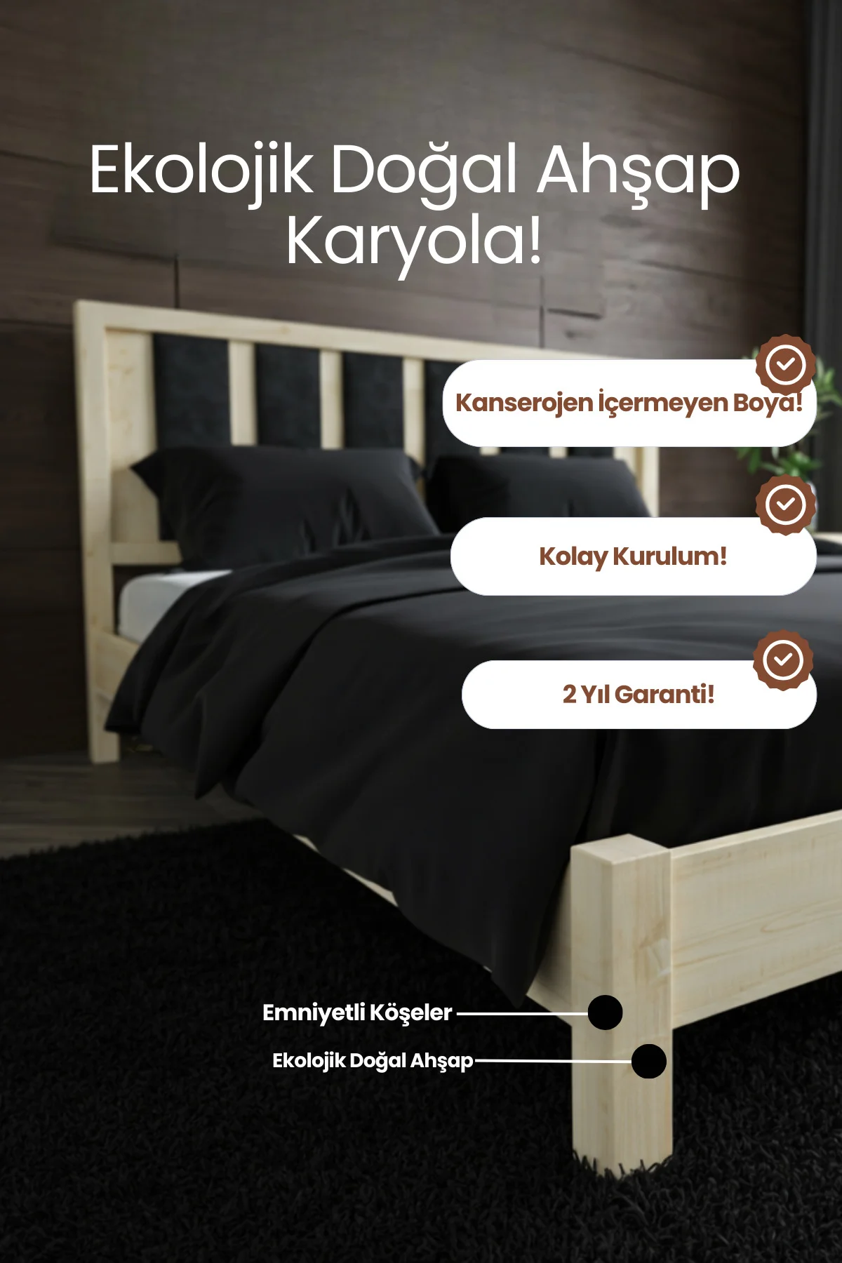 Orion Lacivert Puflu Başlık Masif Ahşap Çam Karyola - Lacivert Kadife Kumaş Puflu Başlık Karyola Fiyatı, Yorumları ve Özellikleri