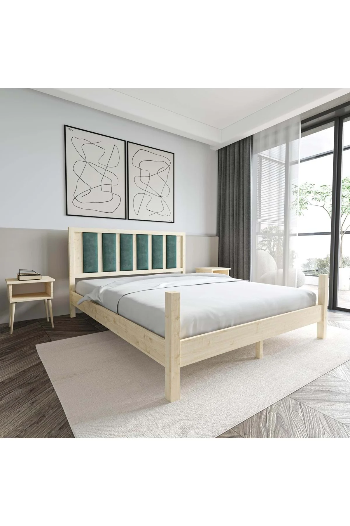 Orion Model Çağla Yeşili Puflu Başlıklı Vernikli Çam Ahşap Karyola Ve İki Komodin Set Fiyatı, Yorumları ve Özellikleri
