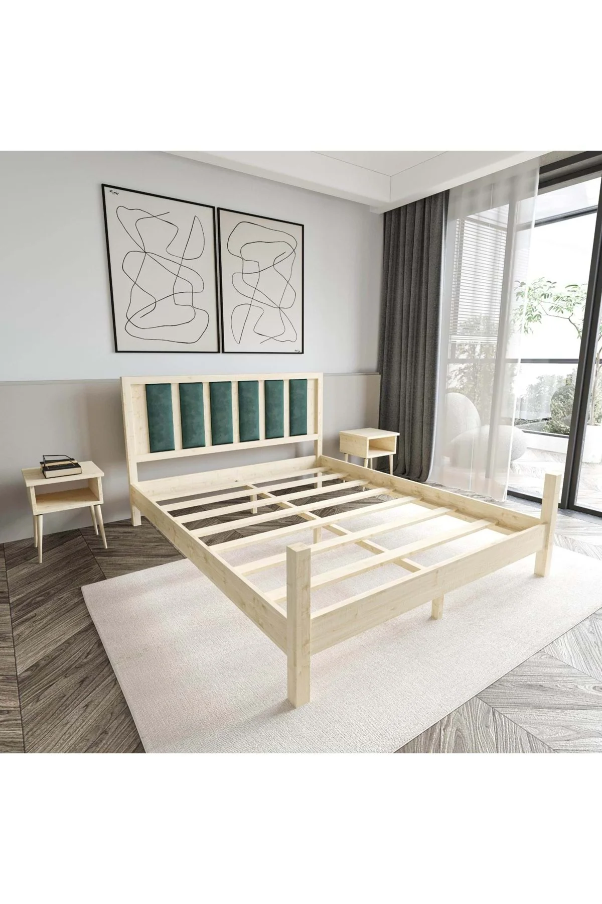 Orion Model Çağla Yeşili Puflu Başlıklı Vernikli Çam Ahşap Karyola Ve İki Komodin Set Fiyatı, Yorumları ve Özellikleri