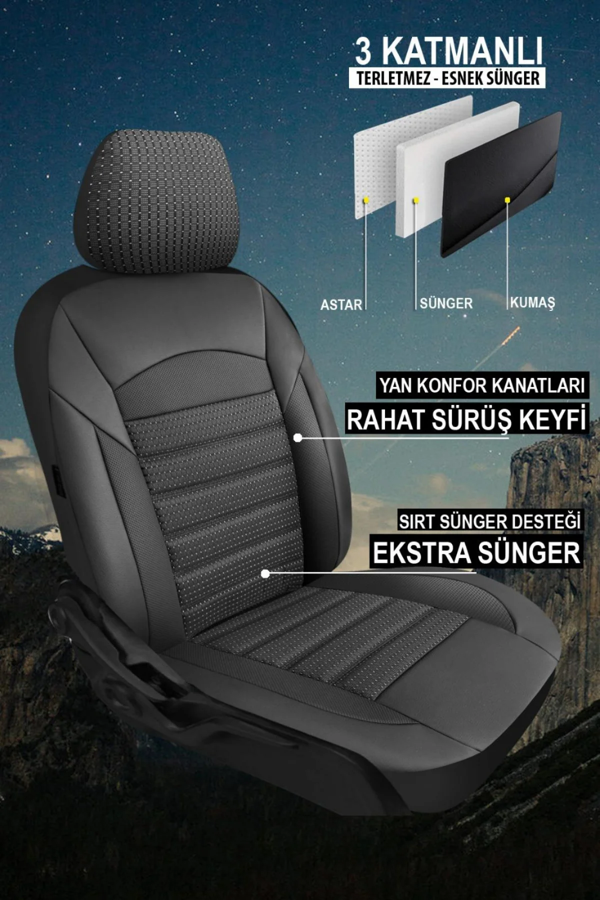 Orion Serisi Jakar Oto Koltuk Kılıfı Siyah