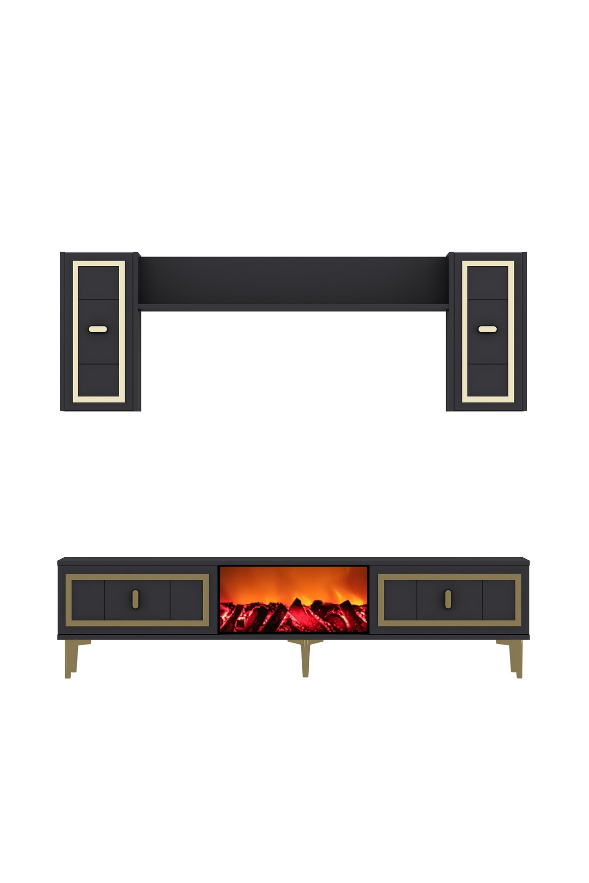 Cantek Dizayn Orionct Şömineli (A) Tv Ünitesi Takimi Antrasit-Altin