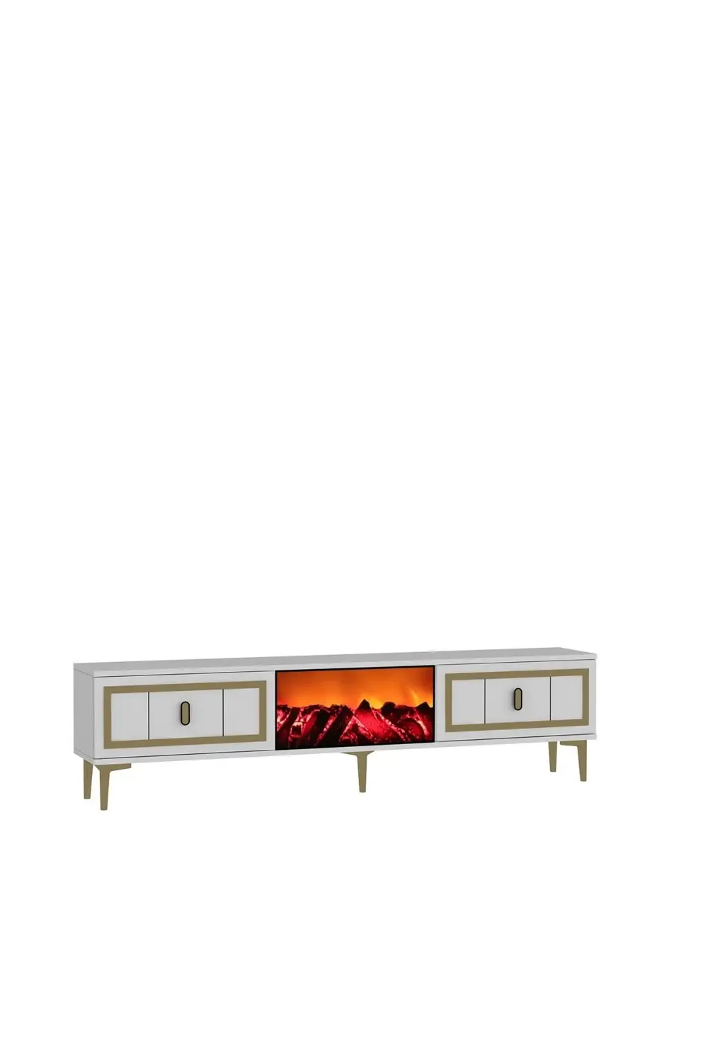 ORİONCT ŞÖMİNELİ (A) TV SEHPASI BEYAZ-ALTIN