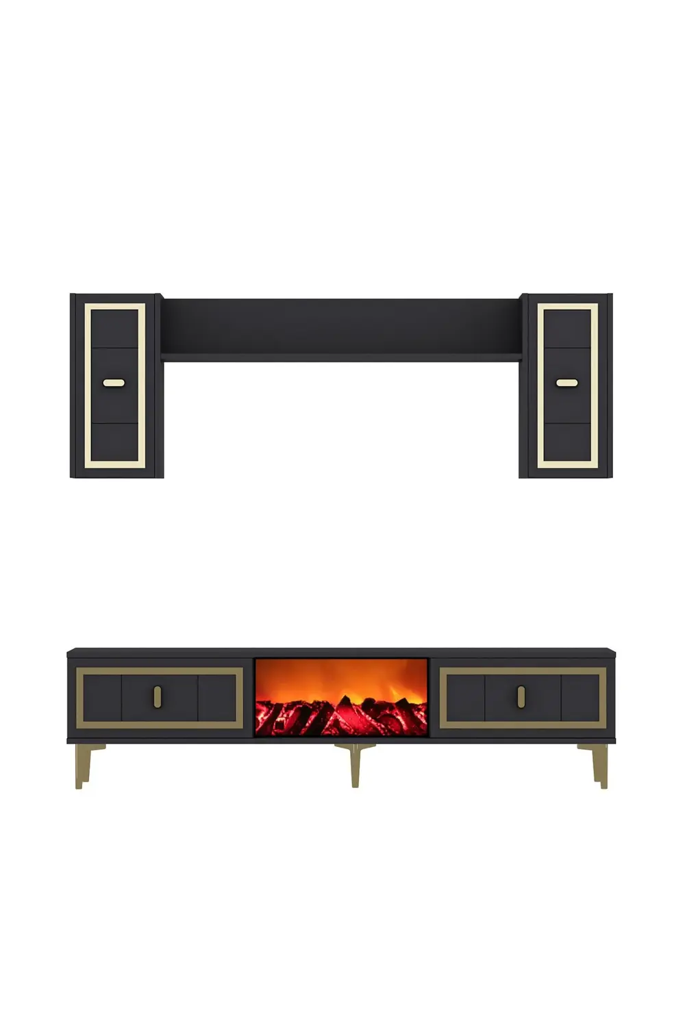 ORİONCT ŞÖMİNELİ (A) TV ÜNİTESİ TAKIMI ANTRASİT-ALTIN