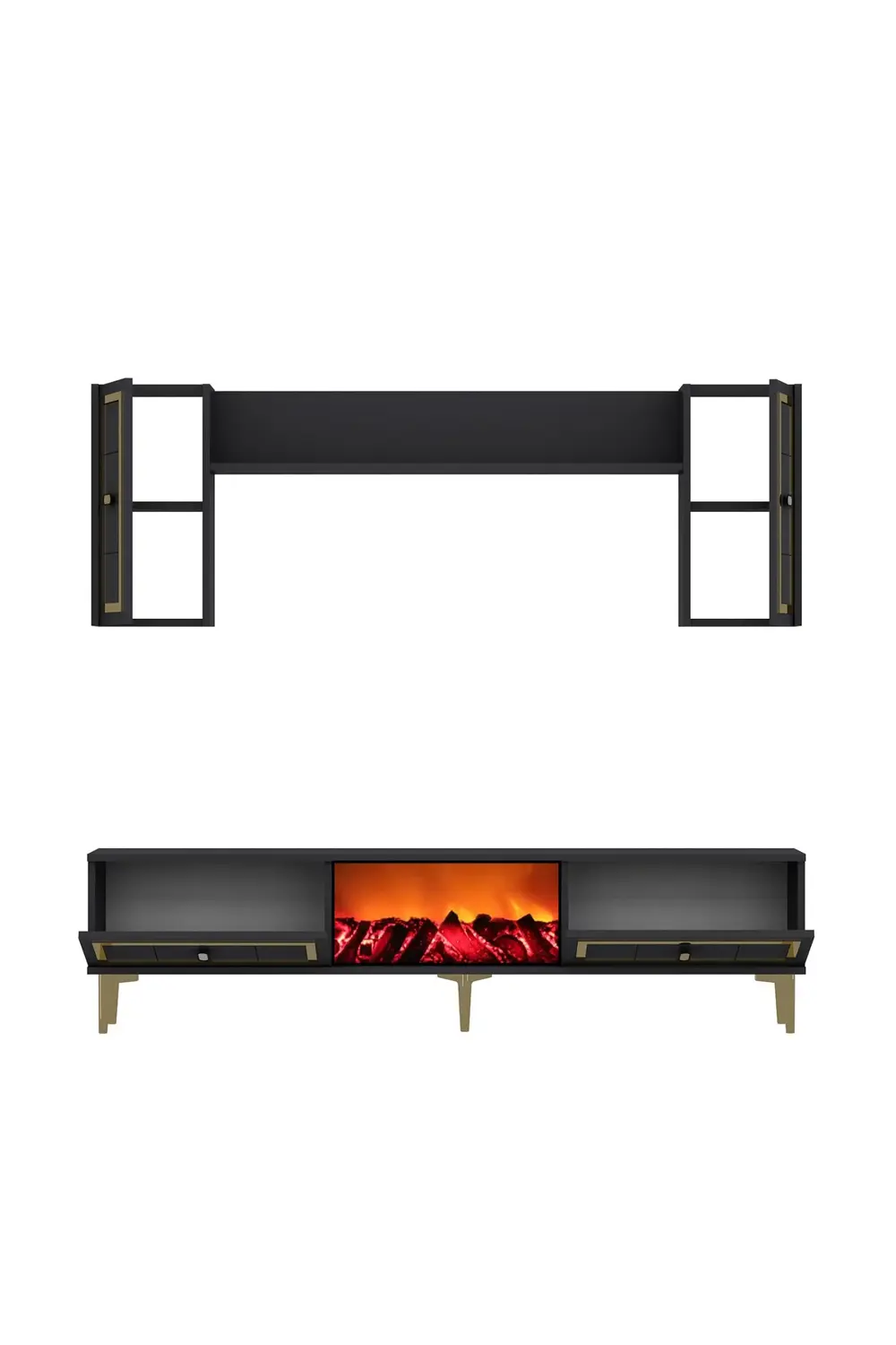 ORİONCT ŞÖMİNELİ (A) TV ÜNİTESİ TAKIMI ANTRASİT-ALTIN