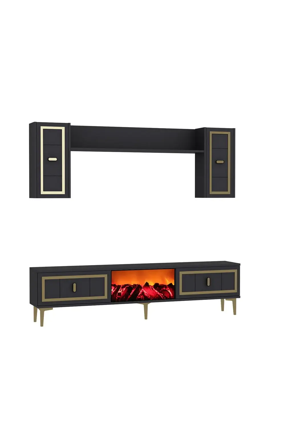 ORİONCT ŞÖMİNELİ (A) TV ÜNİTESİ TAKIMI ANTRASİT-ALTIN