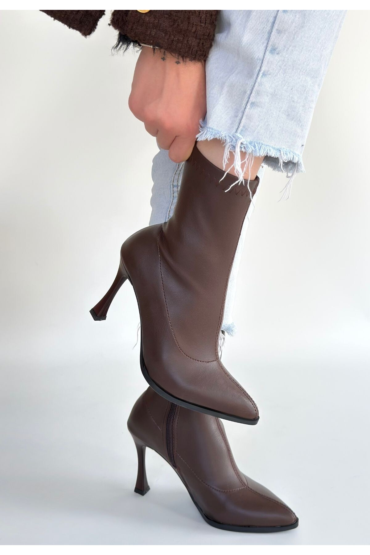 Orjen Kahverengi Cilt Streç Topuklu Bot - Lisinya