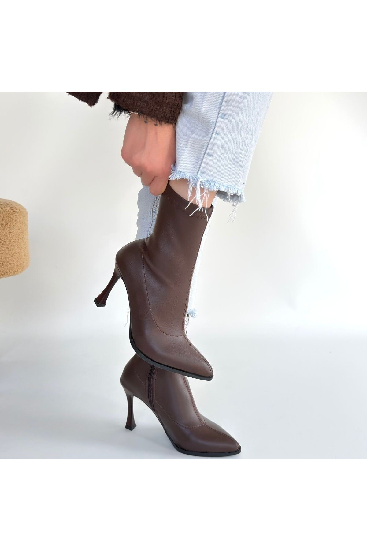Orjen Kahverengi Cilt Streç Topuklu Bot - Lisinya