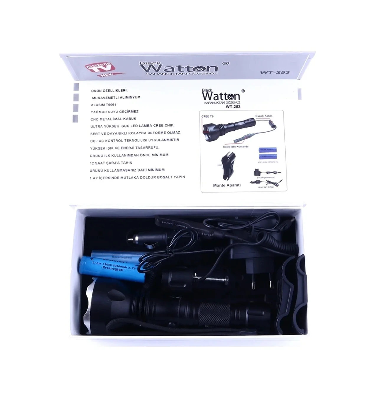 Orjinal 600 Lümen Tx6 Şarjlı Özel Avcı Feneri Wt-253 Asorti