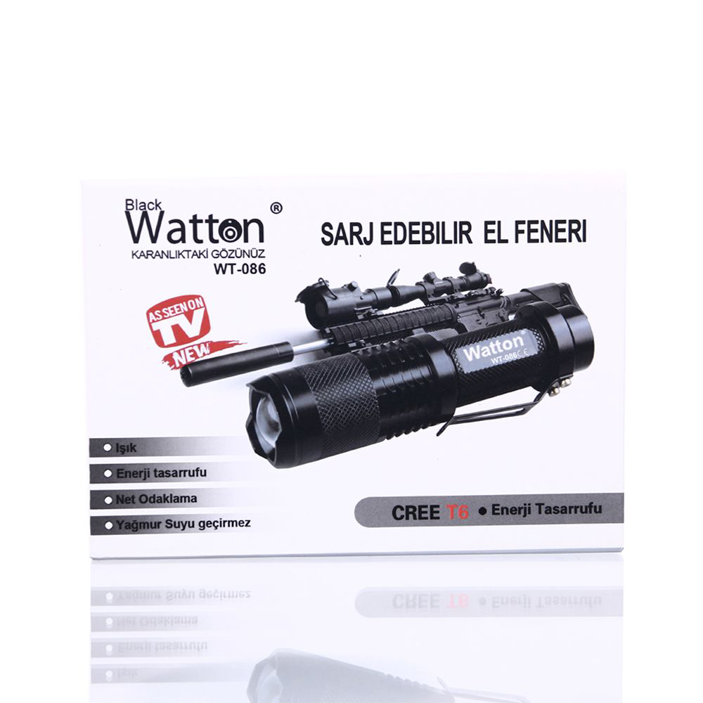 Orjinal 800 Lümen T6 Şarjlı EL Feneri Watton Wt-086 TdrTR