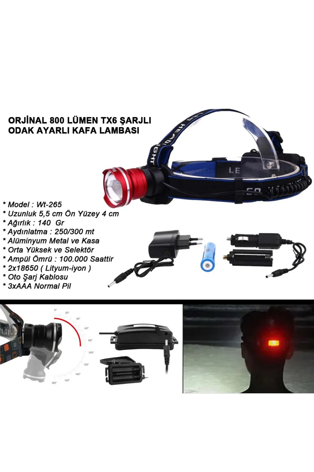 Orjinal 800 Lümen T6 Şarjlı Kafa Feneri Watton Wt-265 Orjinal 800 Lümen T6 Şarjlı Kafa Feneri Watton Wt-265