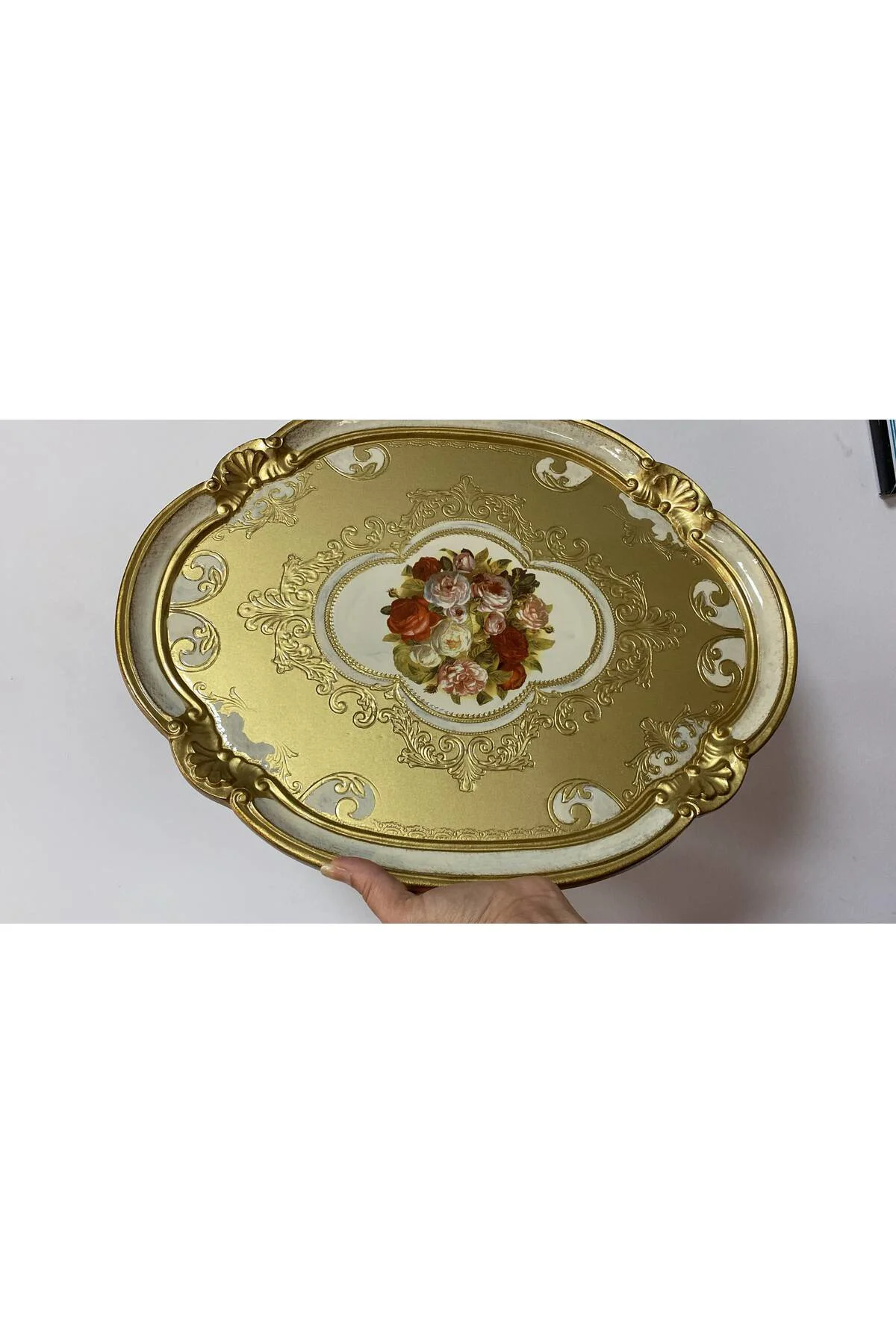 Orjinal İtalyan Gül ağacı tepsi 6 kişilik Çiçekli Oval 36x46cm