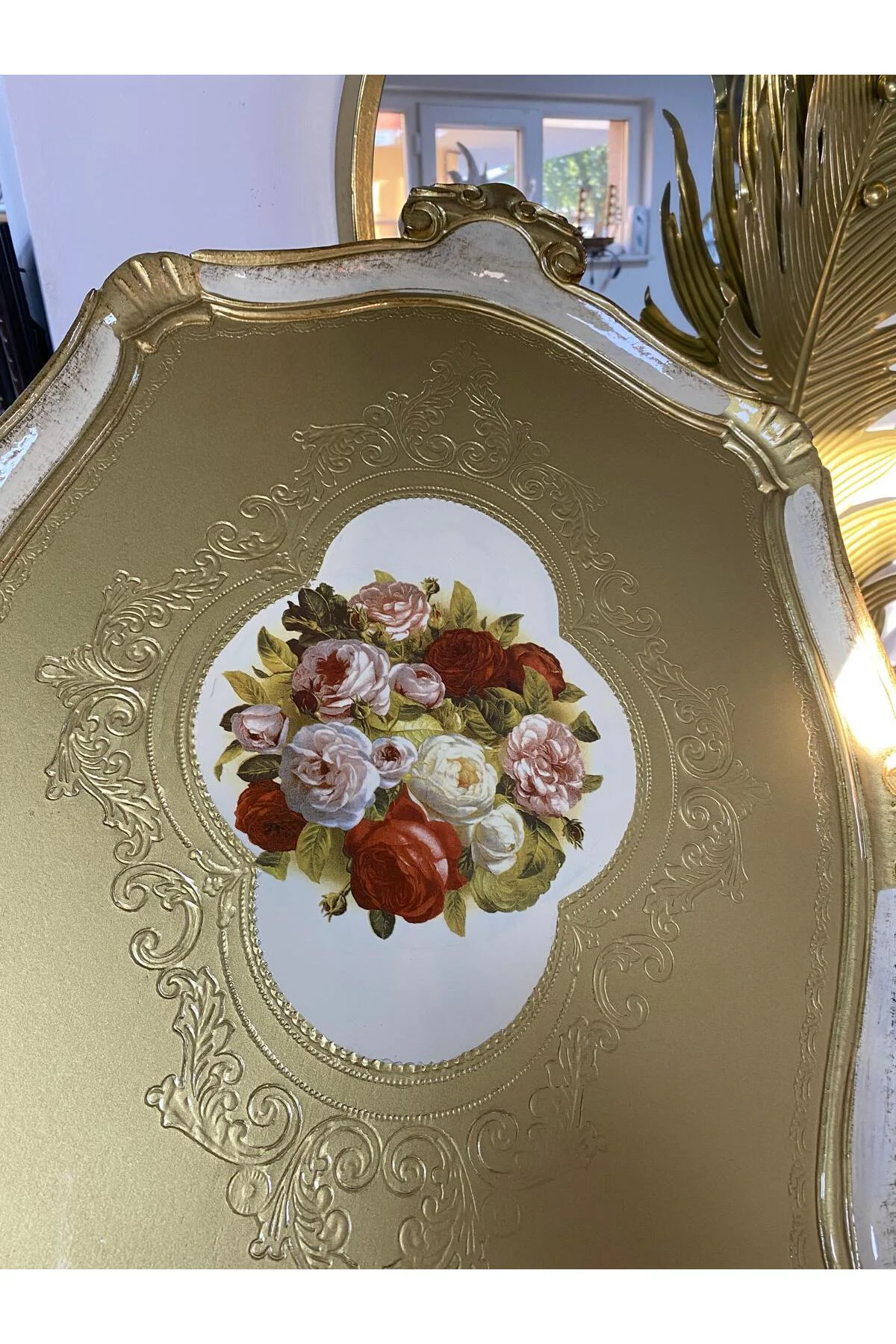 Orjinal İtalyan Gül ağacı tepsi 8 kişilik çiçekli 42x51cm
