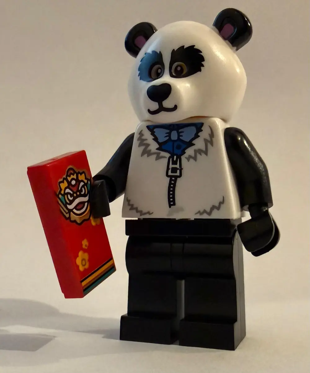 Orjinal Lego Minifigür Chinese New Year Panda Guy Costume with Ni