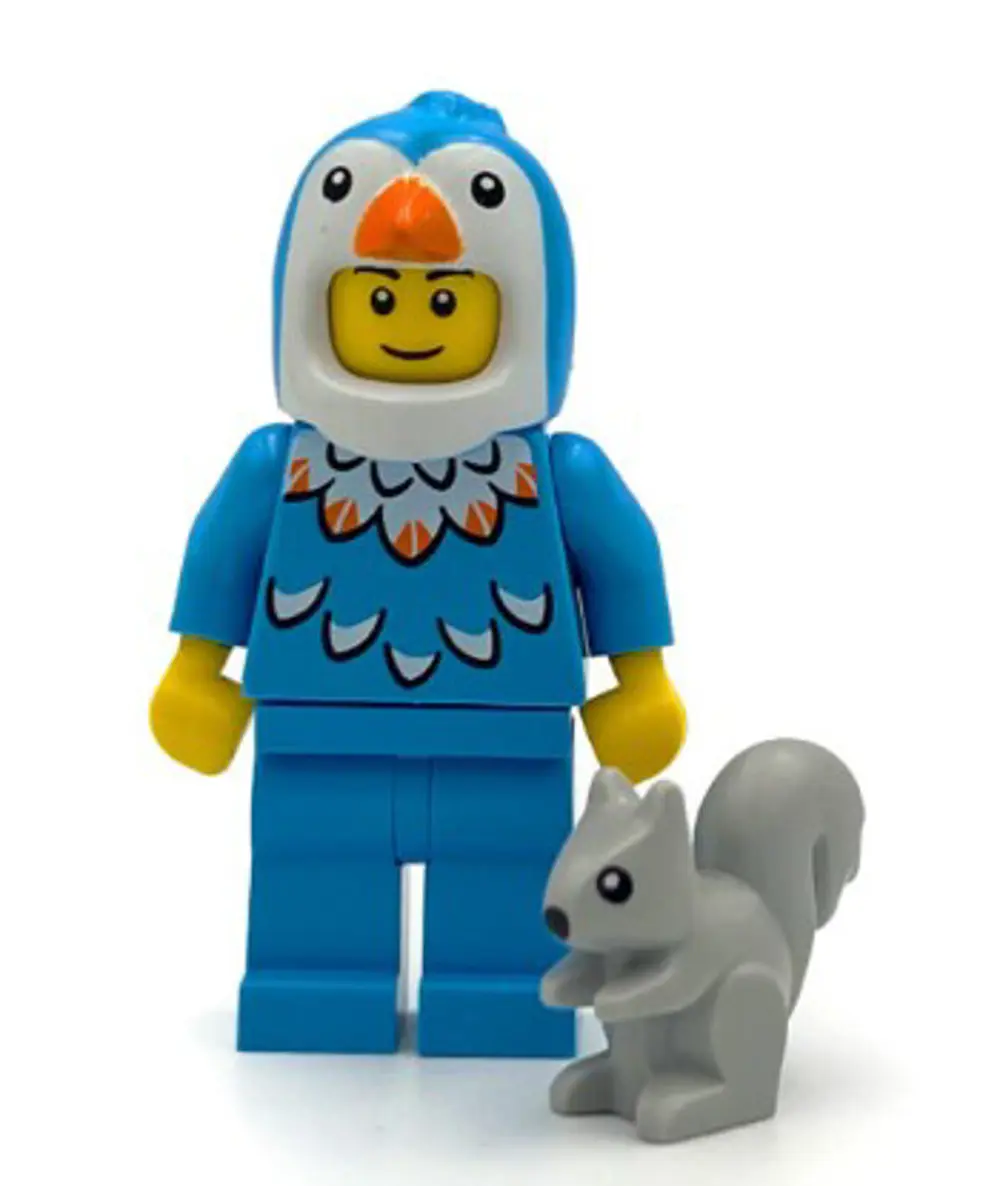 Orjinal Lego Minifigür Penguin Blue Bird Costume with Gray Squirr