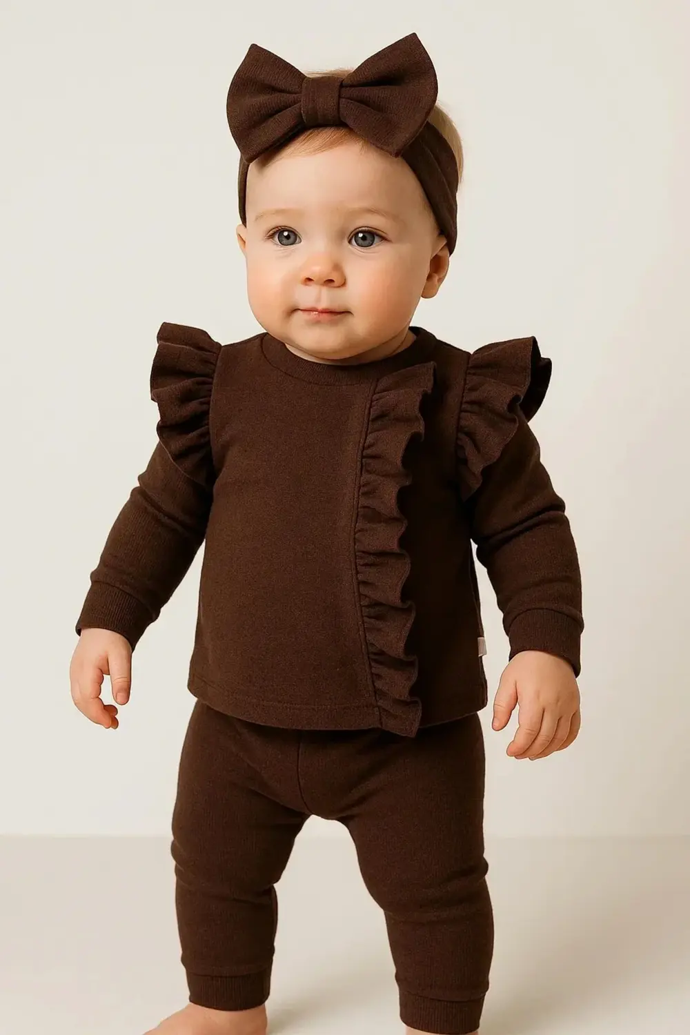 Orkide Büzgü Detaylı 3 Parça Kız Bebek Takımı %100 Pamuk