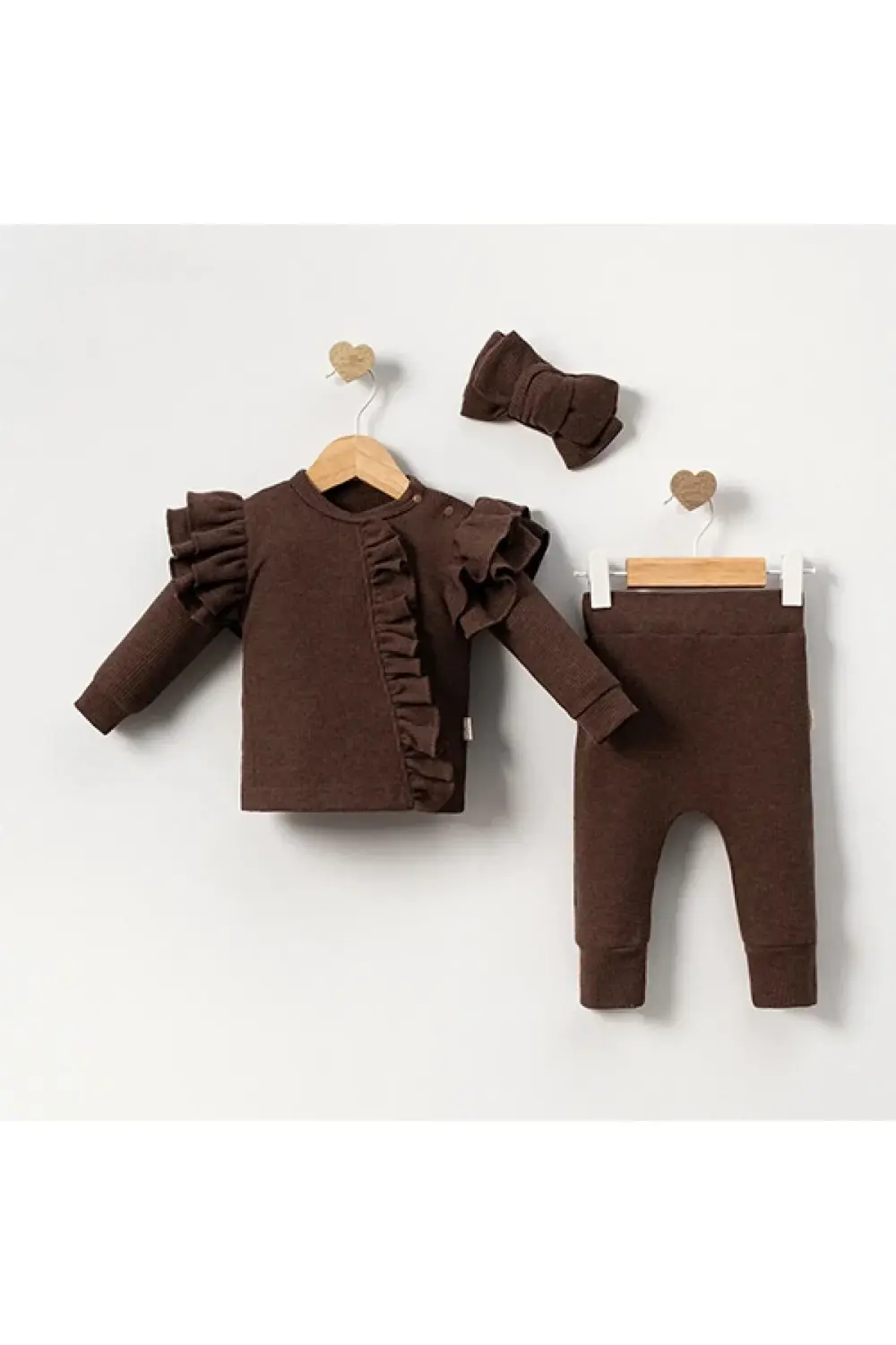 Orkide Büzgü Detaylı 3 Parça Kız Bebek Takımı %100 Pamuk