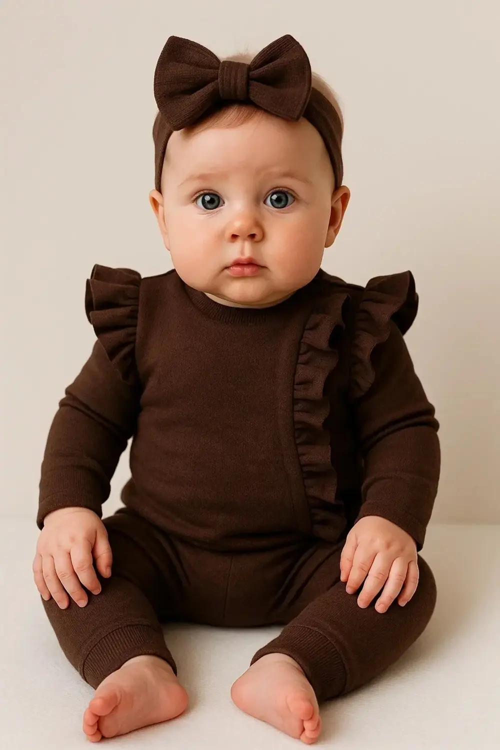 Orkide Büzgü Detaylı 3 Parça Kız Bebek Takımı %100 Pamuk