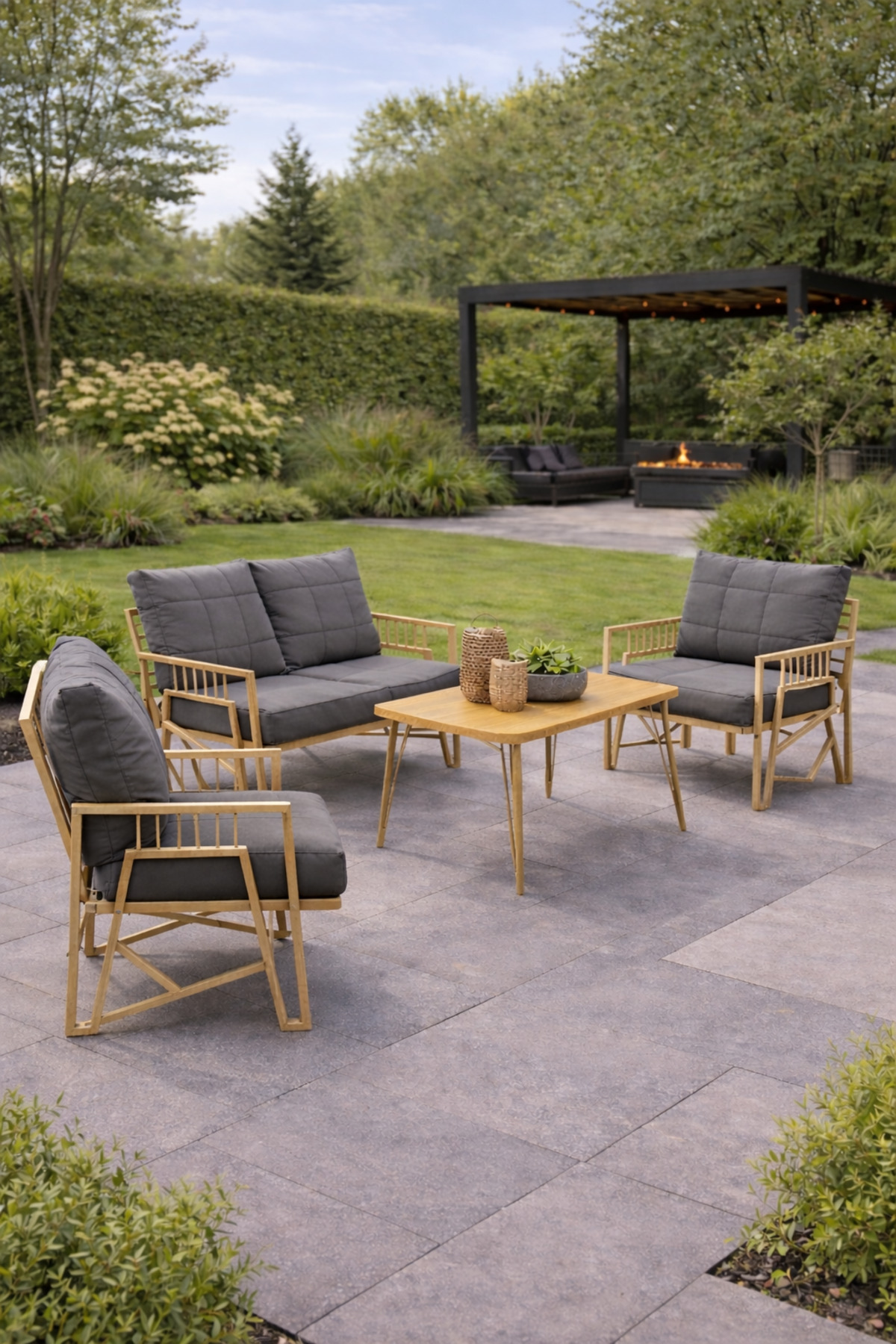 Orkide Cappuccino 211 Masalı Açık Antrasit Bahçe Oturma Grubu 4’l