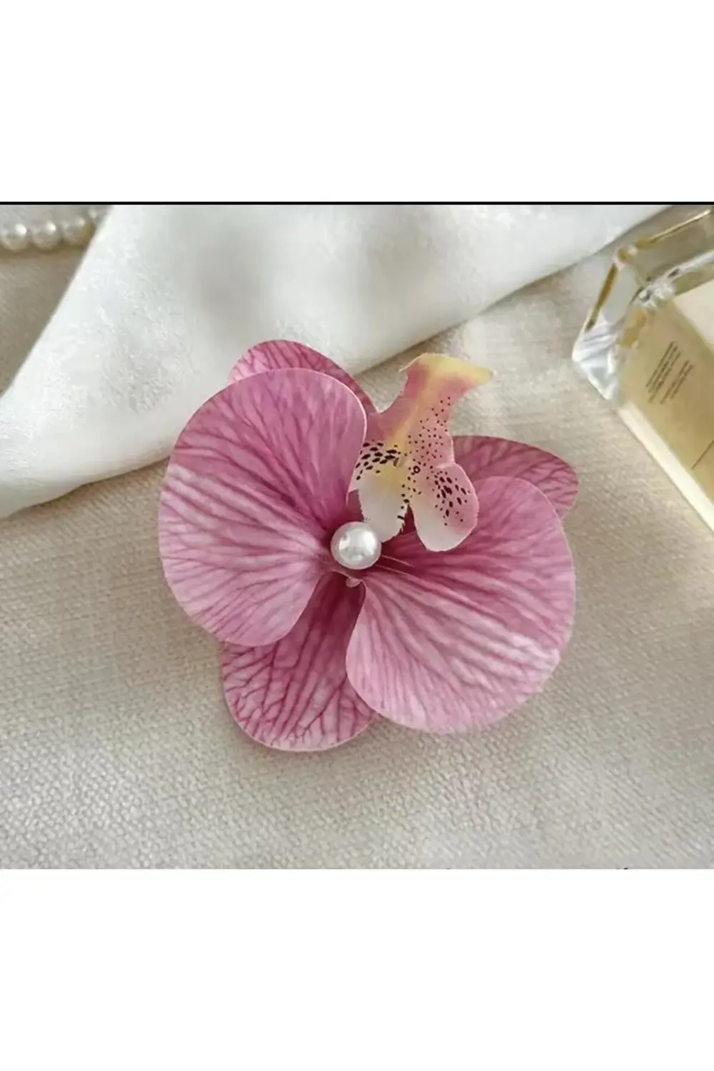 Orkide Çiçeği İncili Mandal Toka 10 cm Çift Taraflı 1 adet