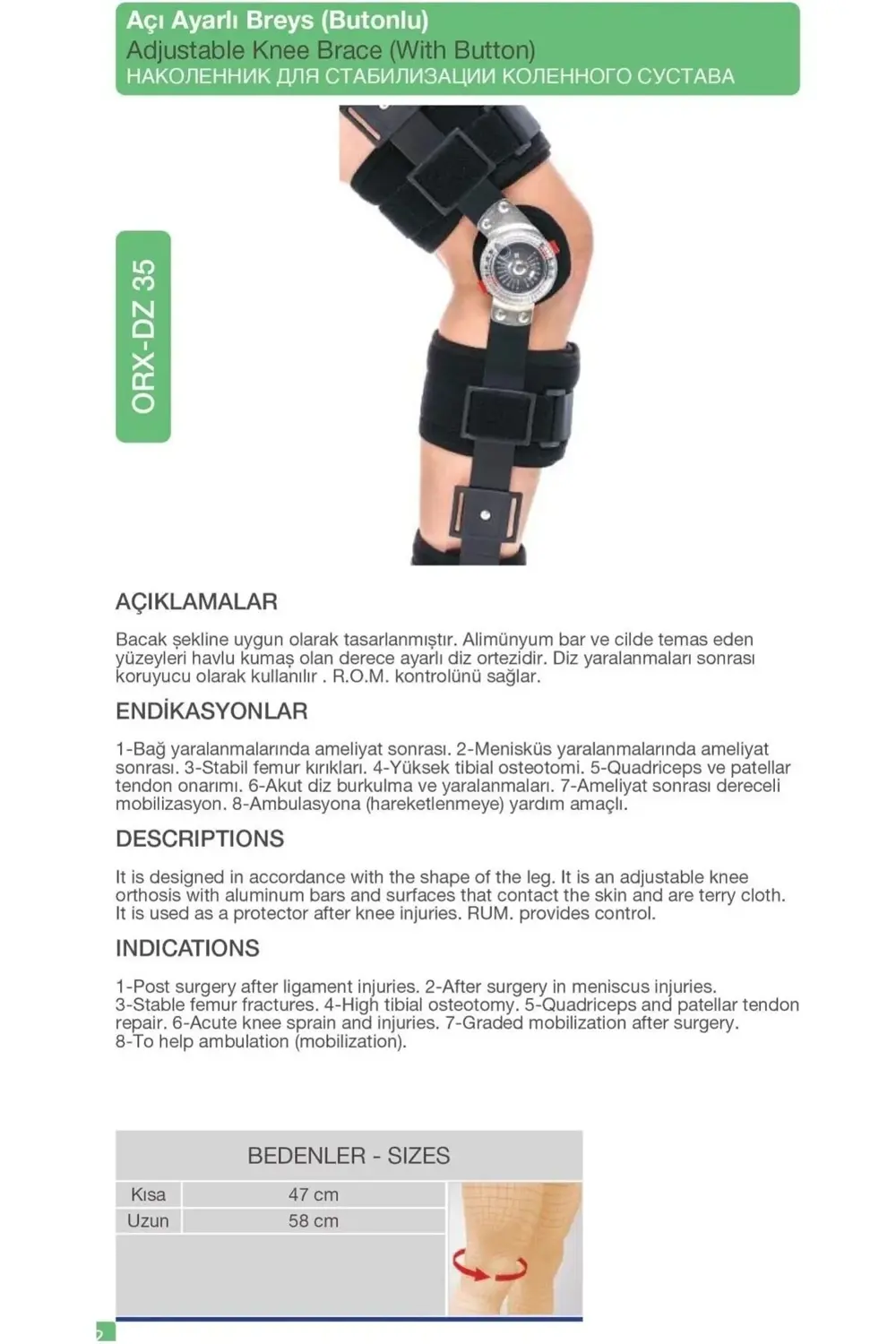 ORLEX Açı Ayarlı Breys (Butonlu) Adjustable Knee Brace (With Butt