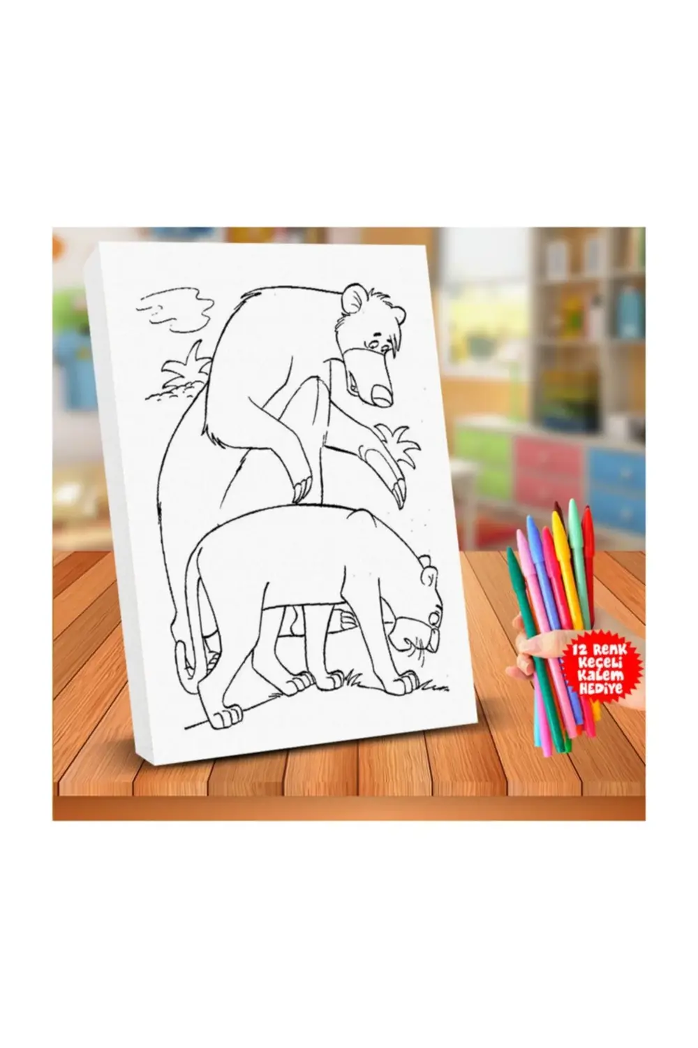 Ormanda Konuşan Ayıcık Ve Aslan 25x35cm Çocuk Boyama Tablosu-508