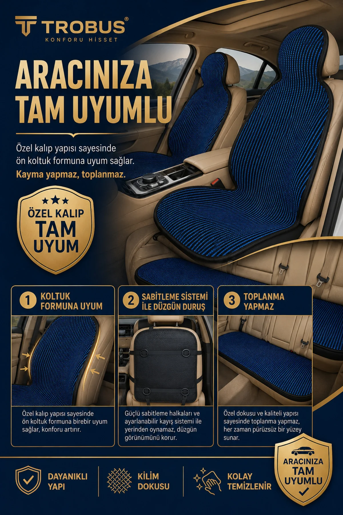Örme 3 Parça Oto Koltuk Minderi Terletmez Kaymaz Taban Siyah Mavi Fiyatı, Yorumları ve Özellikleri