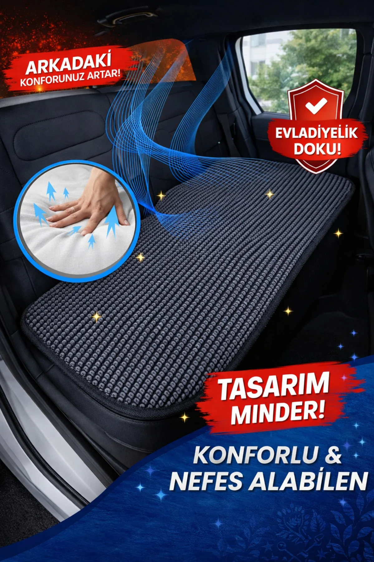 Örme Serisi Universal Ön ve Arka Oturak 3 Parça Koltuk Minder Seti Füme
