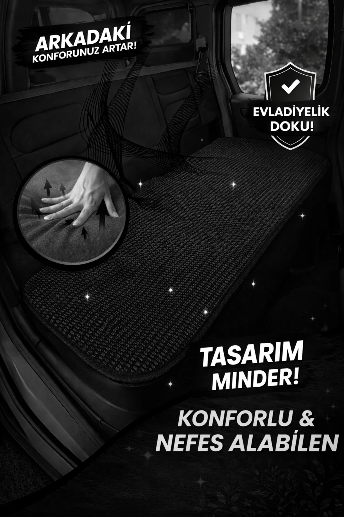 Örme Serisi Universal Ön 2 Parça Koltuk Minder Seti Siyah