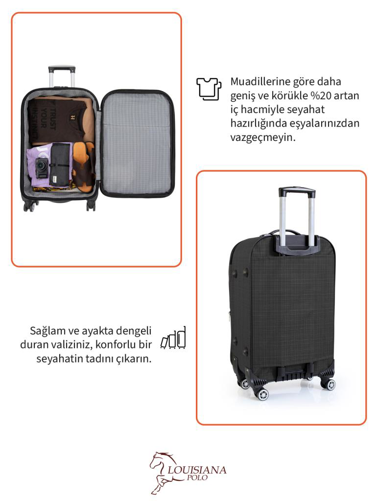 Louisiana Polo Orta Boy 4 Teker Kumaş Valiz Antrasit 1081 Louisiana Polo Orta Boy 4 Teker Kumaş Valiz Antrasit 1081