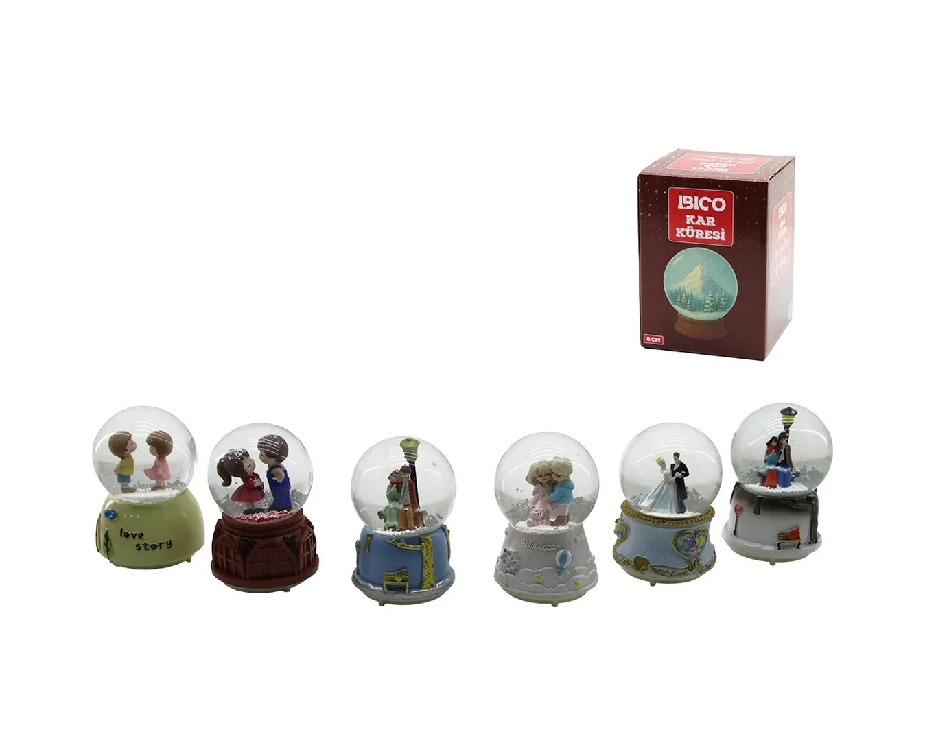 Orta Boy - 8cm Pilli - Işıklı Müzikli Kar Küresi Cam İnsan Figürl
