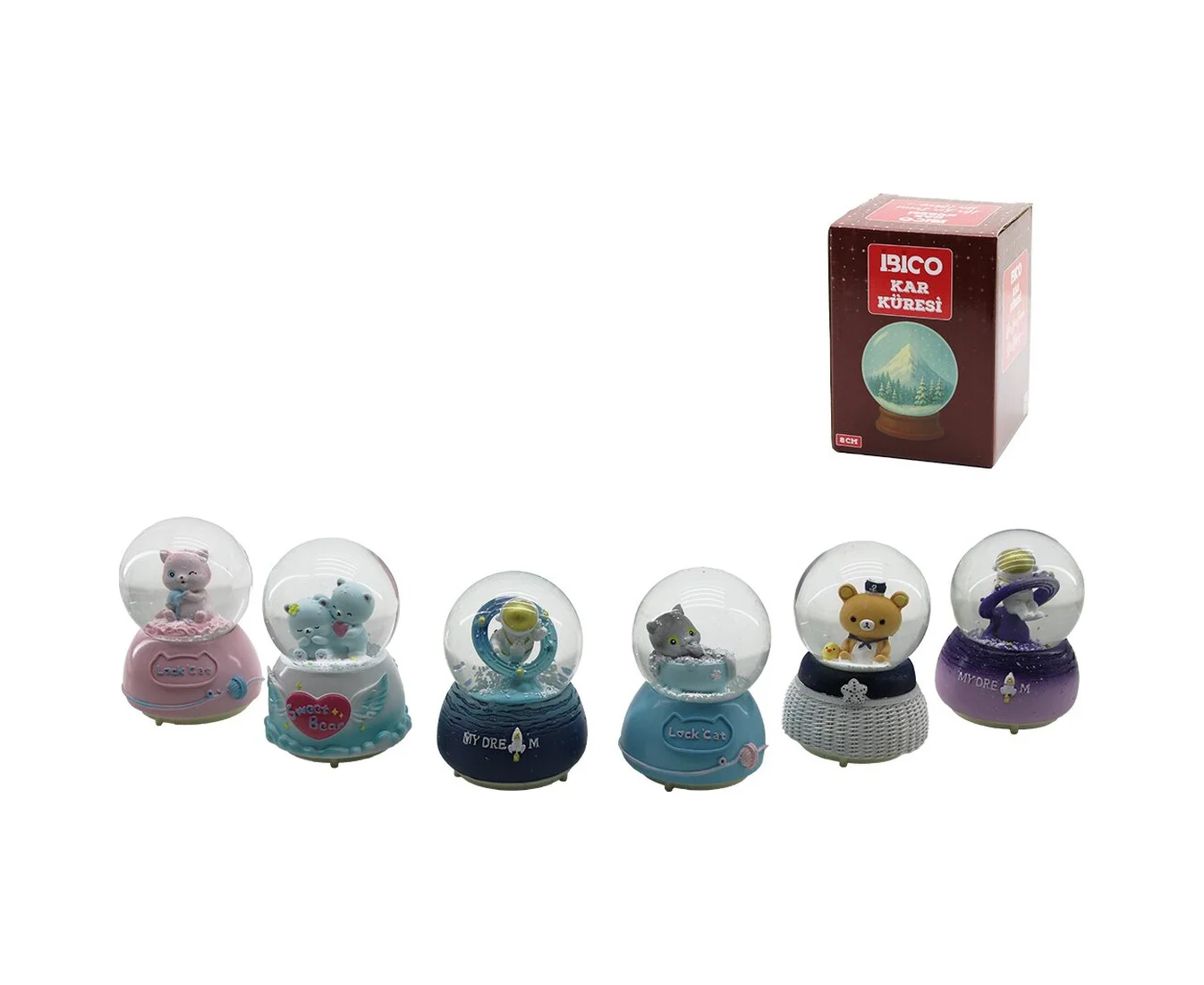 Orta Boy - 8cm Pilli - Işıklı Müzikli Kar Küresi Cam Hayvan Figür