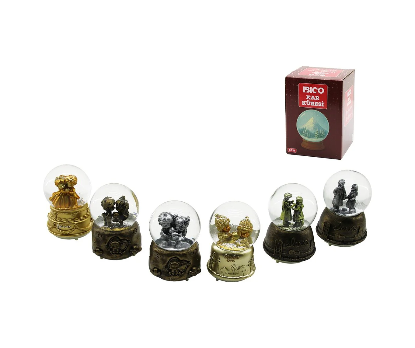 Orta Boy - 8cm Pilli - Işıklı Müzikli Kar Küresi Cam Eskitme İnsa