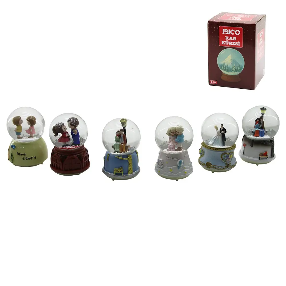 ORTA BOY - 8CM PİLLİ - IŞIKLI MÜZİKLİ KAR KÜRESİ CAM İNSAN FİGÜRL