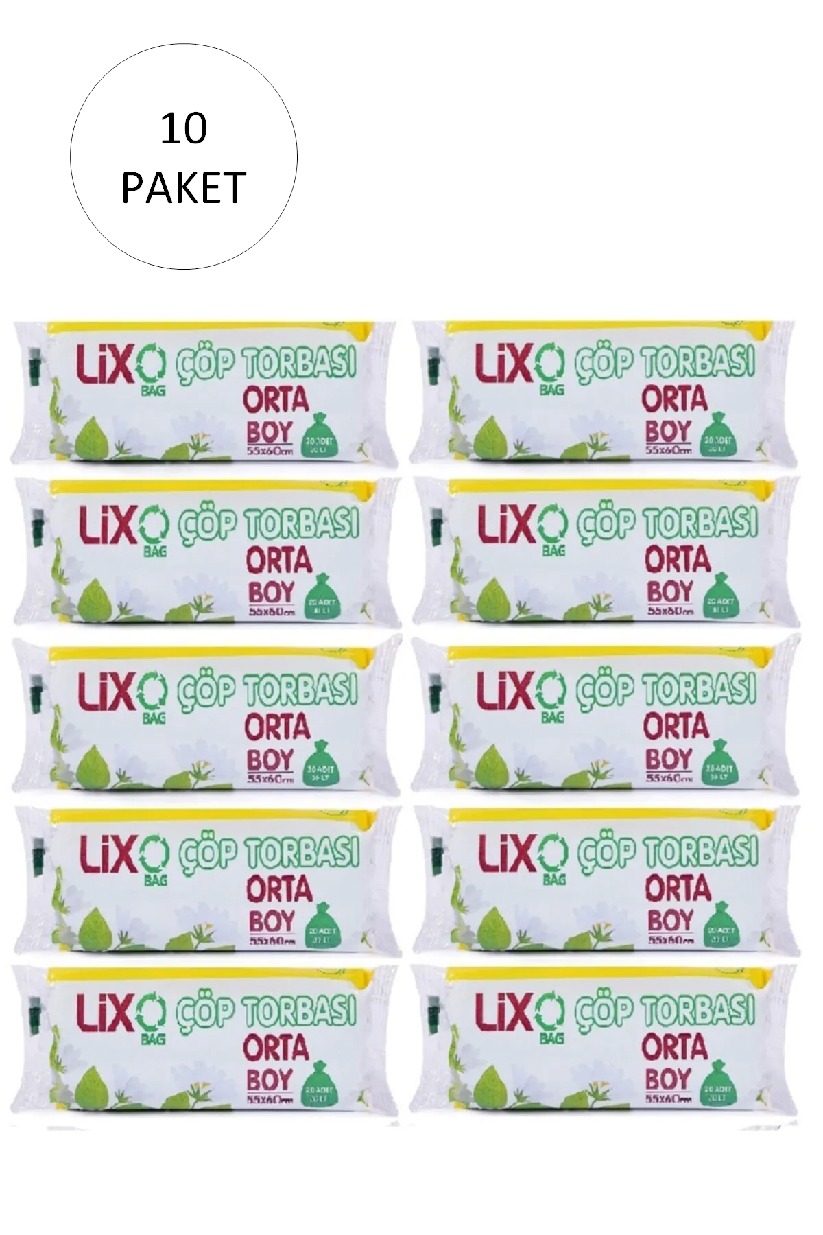 Orta Boy Çöp Torbası 55 x 60 cm 20 Li Rulo x 10 Paket = 200 Adet 