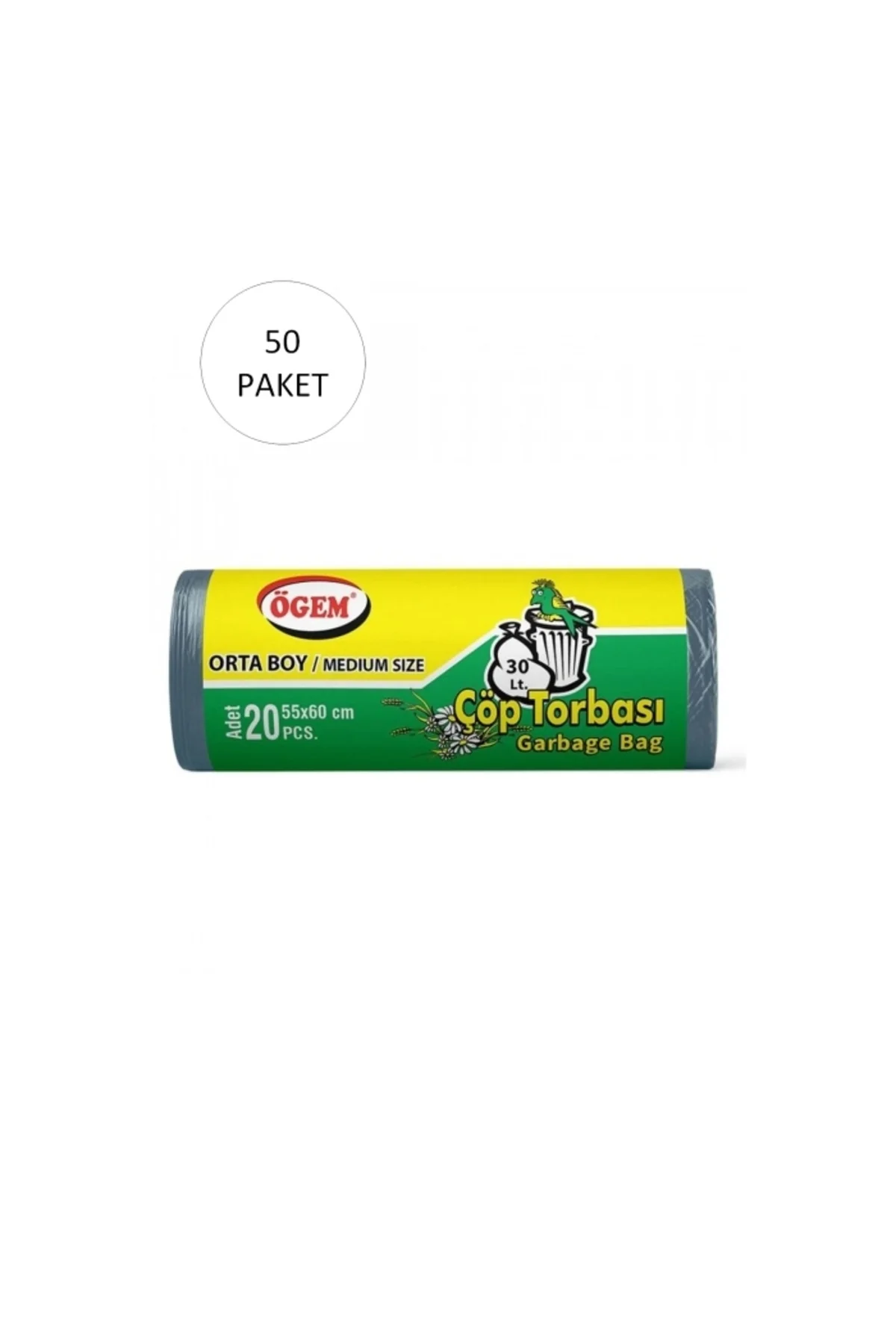 Orta Boy Çöp Torbası 55 x 60 cm 20 Li Rulo x 50 Paket = 1000 Adet
