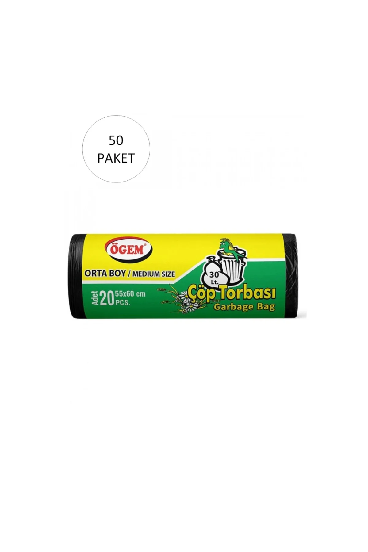 Orta Boy Çöp Torbası 55 x 60 cm 20 Li Rulo x 50 Paket = 1.000 Ade