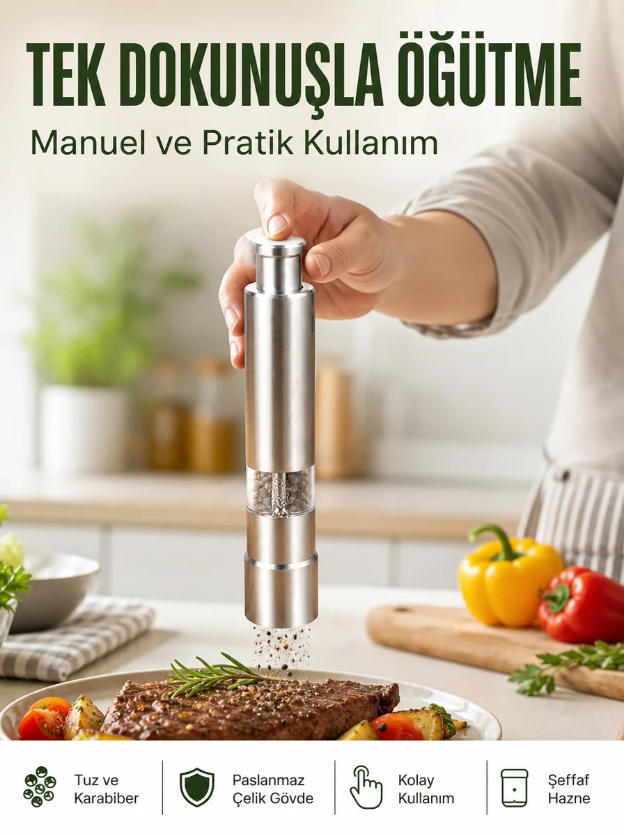 Orta Boy Kararbiber ve Tuz Öğütücü – Kolay Kullanım, Şık Tasarım Yeni Nesil