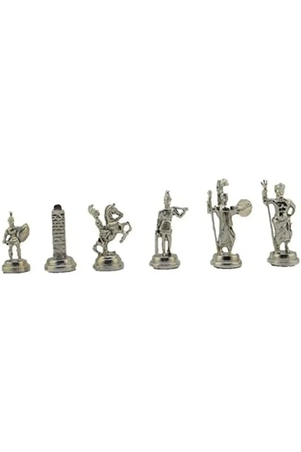 Orta Boy Metal Yunan Satranç Takımı Parlak ve Ceviz Desenli Sandı