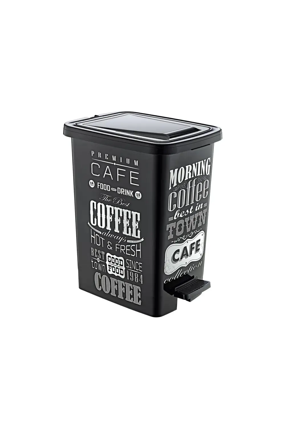 Orta Boy Plastik 15 lt Slim Pedallı Çöp Kovası Siyah Beyaz Yazı D