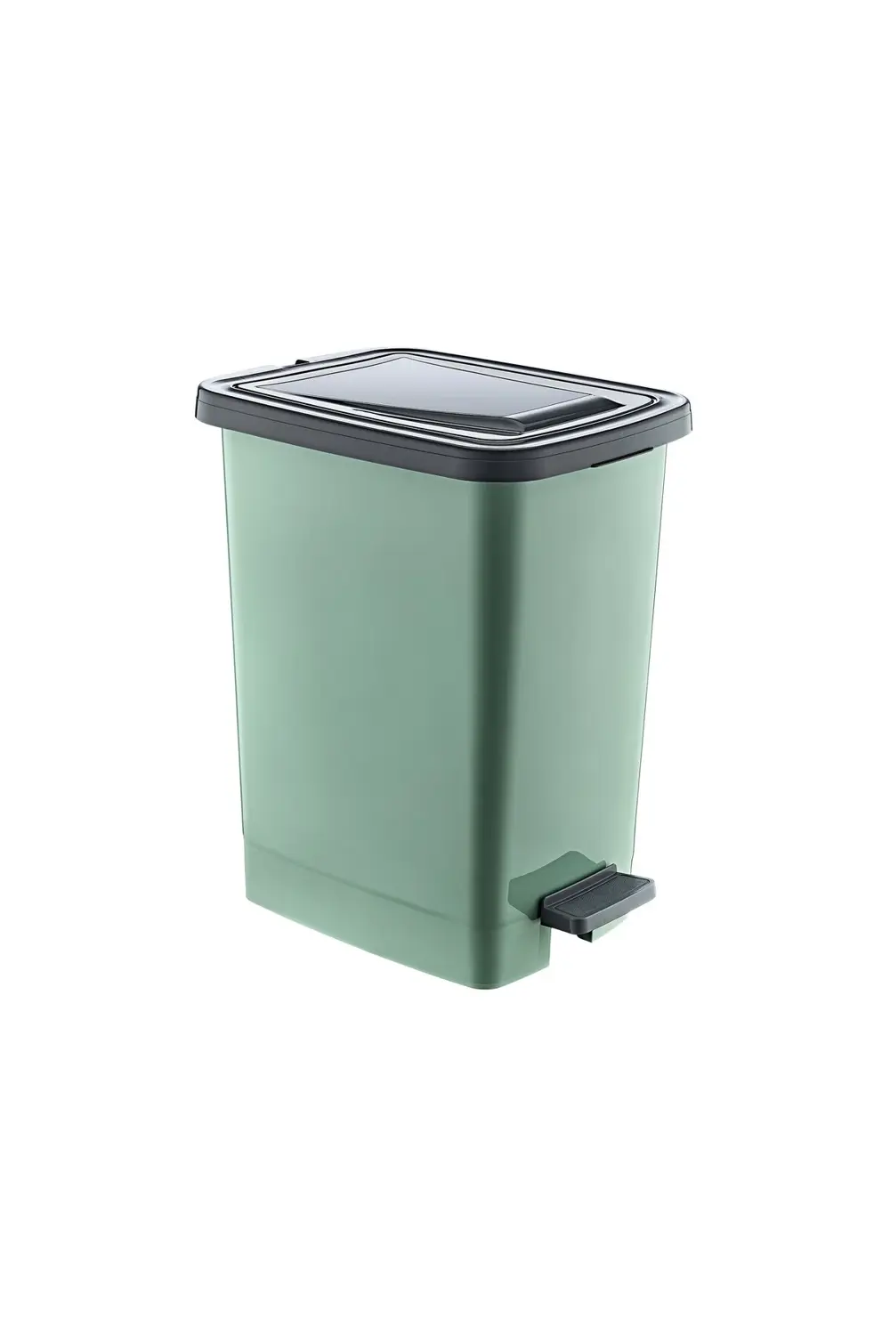 Orta Boy Plastik 15 lt Slim Pedallı Çöp Kovası Yeşil (İç Kovalı)